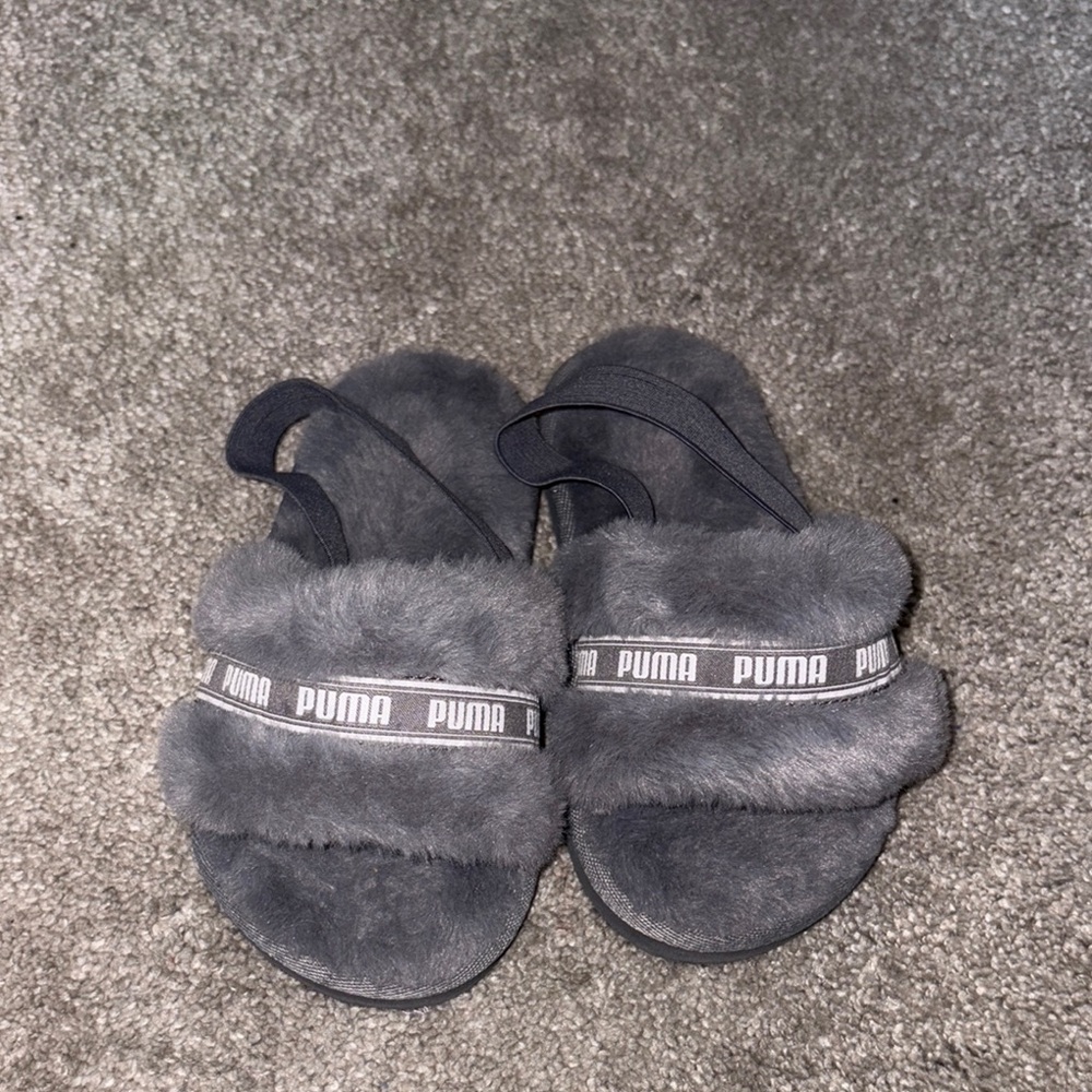 Puma Charcoal Fuzzy Slides